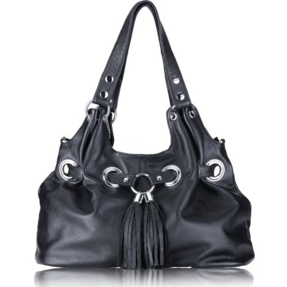 Leather Black Grommeted Handbag - NEW
